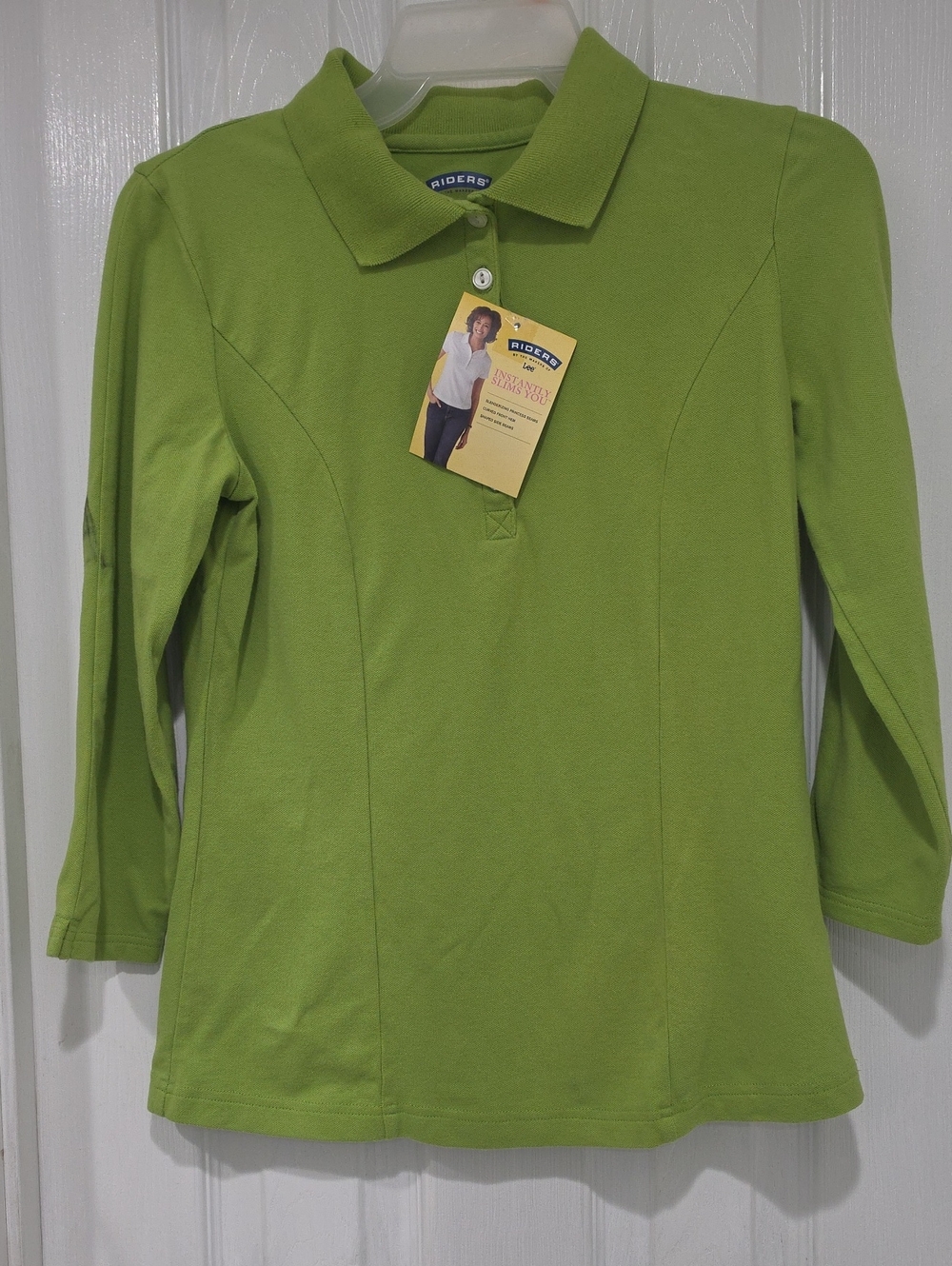 Riders by Lee Bright Lime Green Long-Sleeve Polo Top